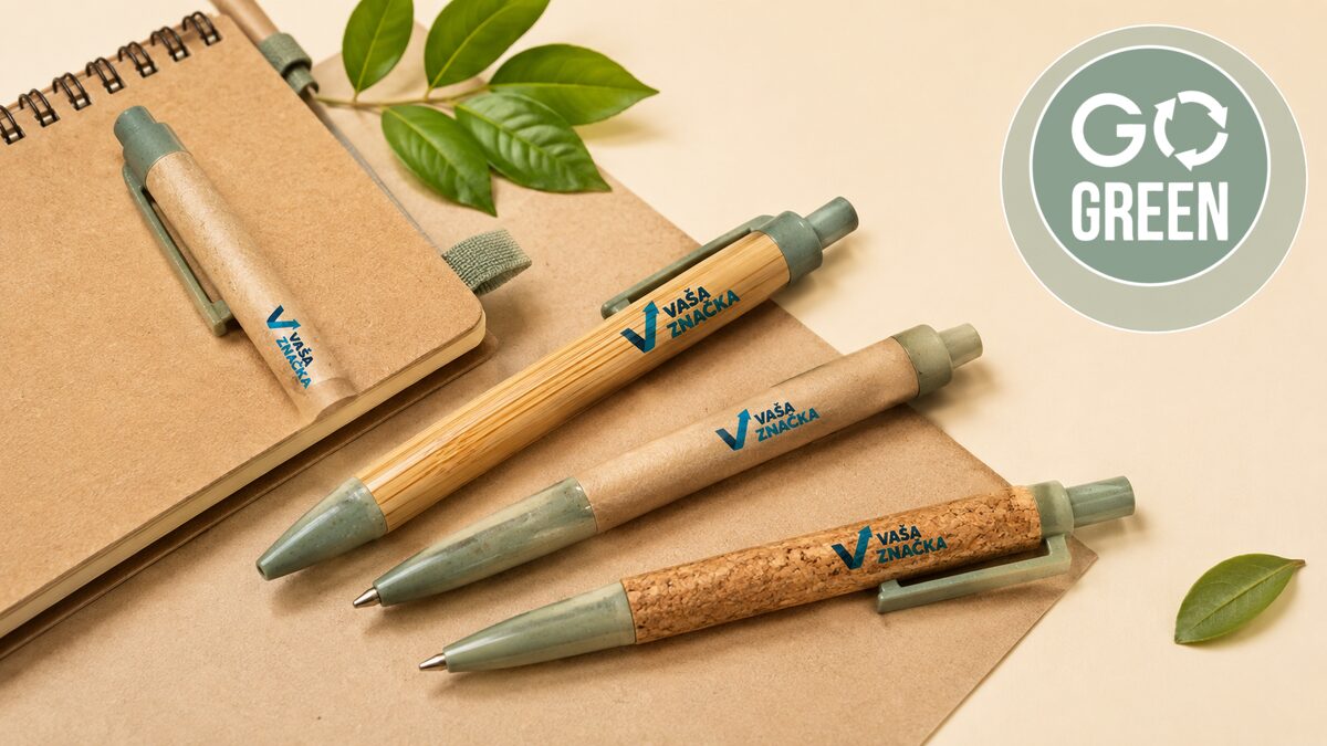 Ekologické perá s logom a označením GO GREEN