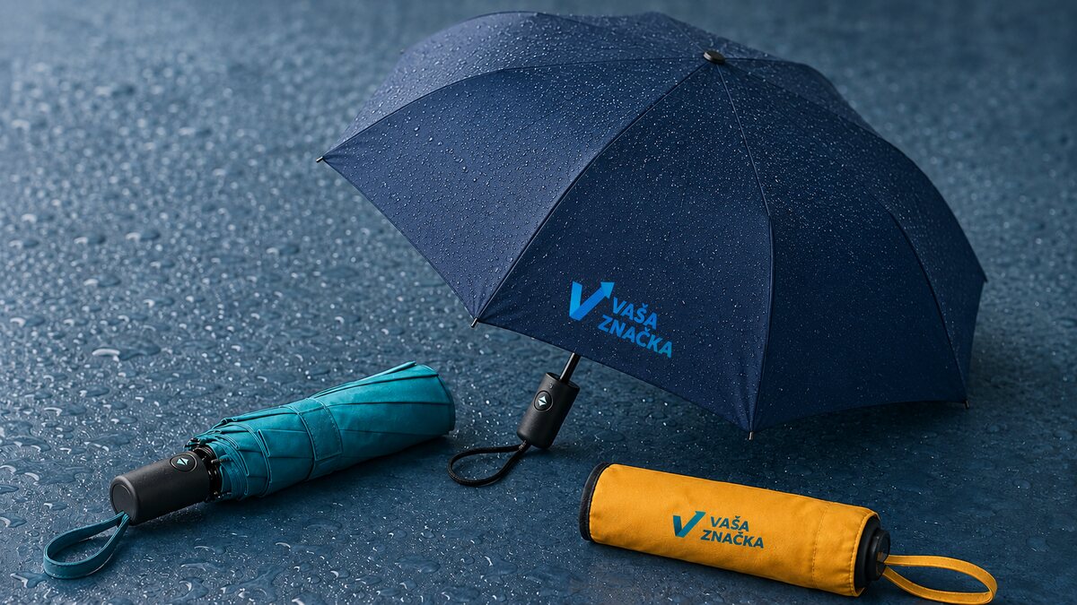 Skladacie reklamné dáždniky s logom na vonkajšej strane